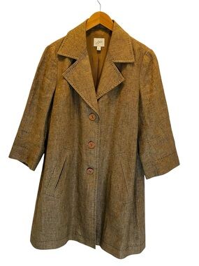 J. Jill 100% Linen Longline Textured Jacket Coat Contrast Stitching Size S
